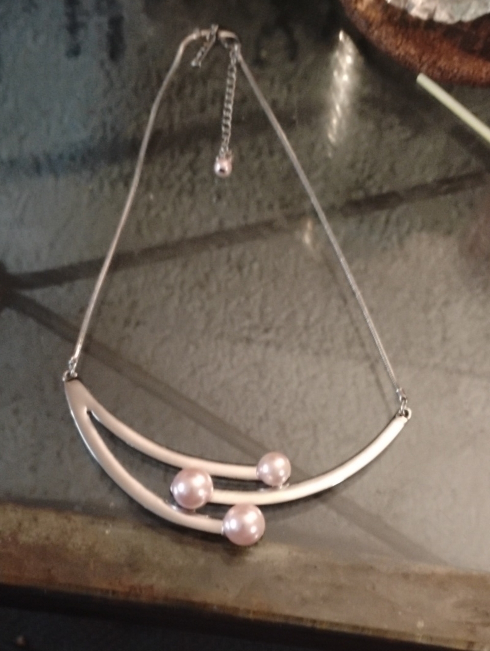 White House Black Market Silver-Tone Necklace with Light Pink Pearls